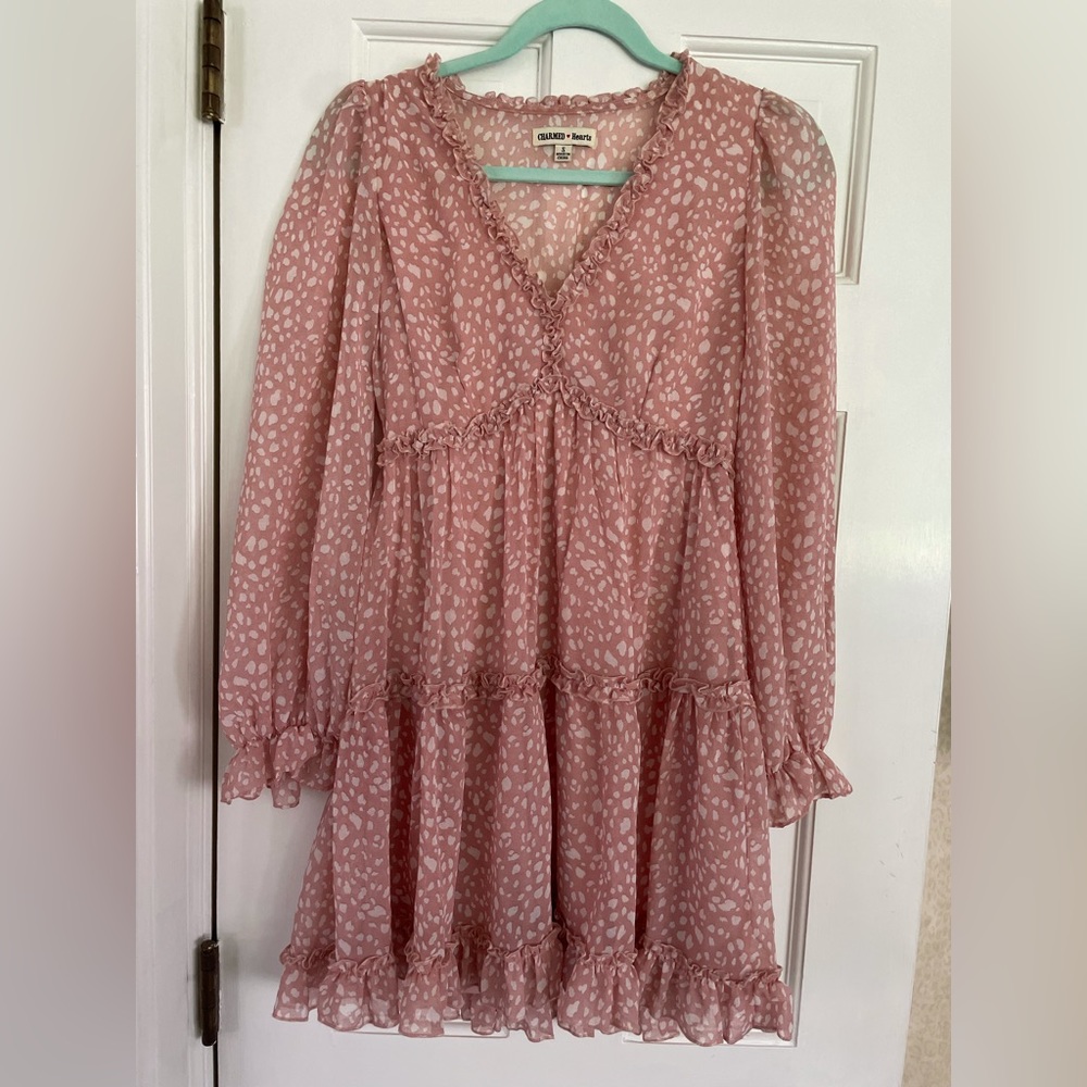 Dusty rose ruffled long sleeve dress